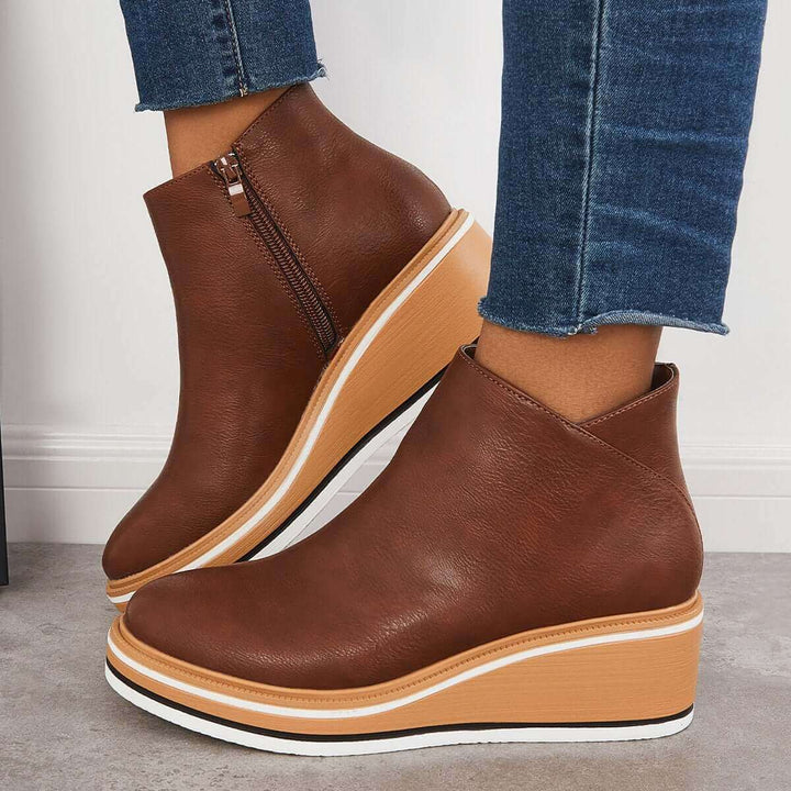 Women's Platform Ankle Boots with Zip