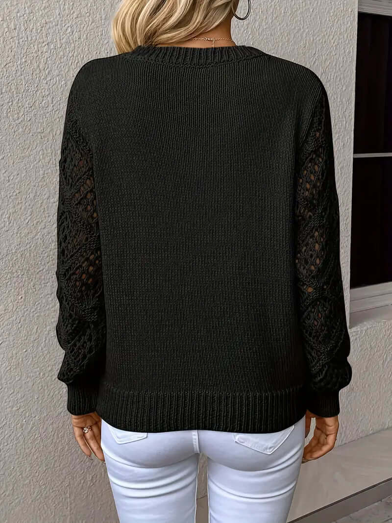 Women's Relaxed Fit V-Neck Open Knit Sweater