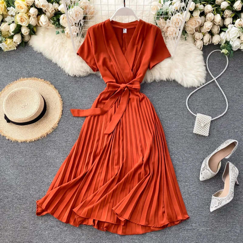 Women's Elegant Pleated Midi Dress