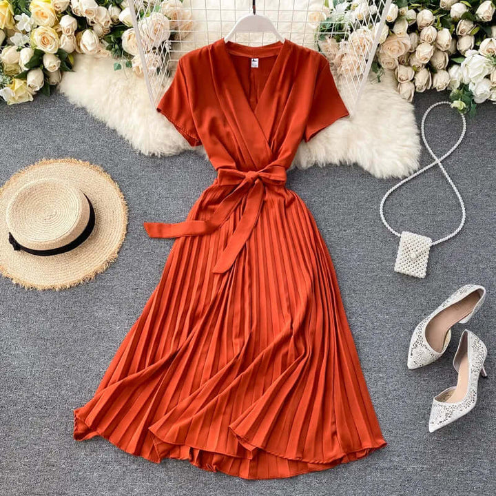 Women's Elegant Pleated Midi Dress