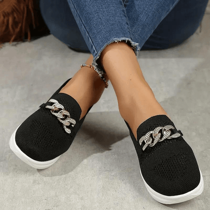 Women's Breathable Mesh Slip-On Sneakers with Chain Detail