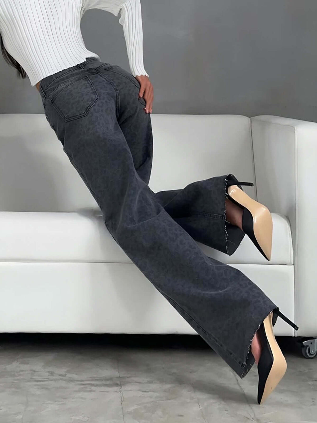 Women's Leopard Print High-Waisted Wide Leg Jeans