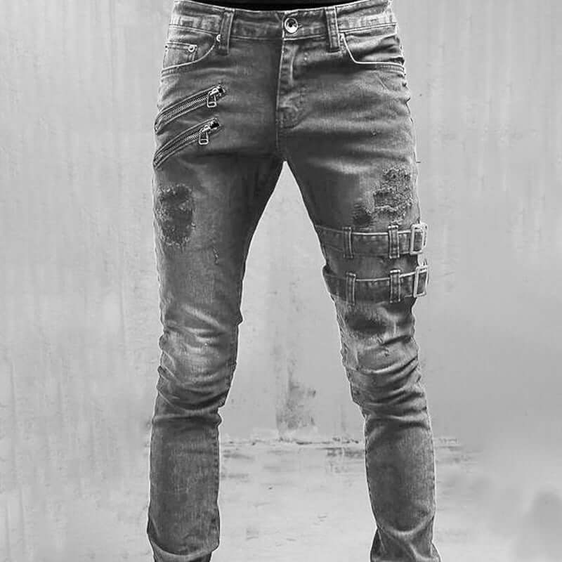 Men's Vintage Buckle Detail Denim Jeans