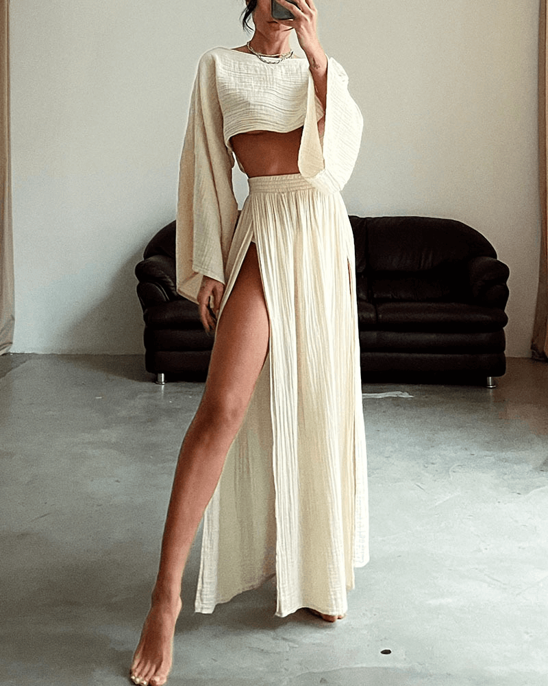 Women's Off-Shoulder Top and Maxi Skirt Set