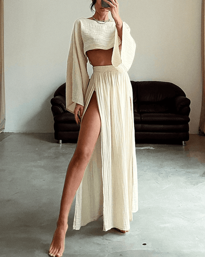 Women's Off-Shoulder Top and Maxi Skirt Set