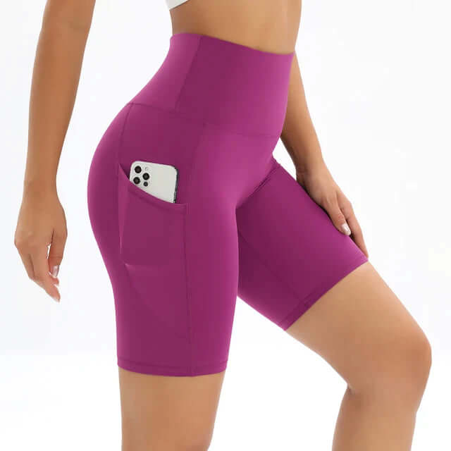Women's High-Waisted Fitness Shorts with Pocket
