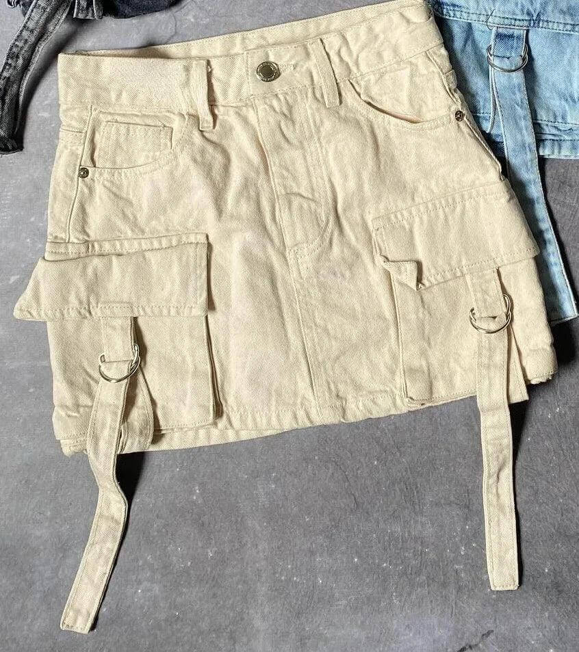 Women's Multi-Pocket Denim A-Line Mini Skirt