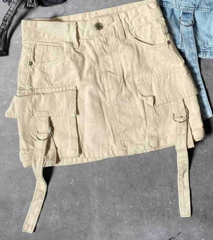 Women's Multi-Pocket Denim A-Line Mini Skirt