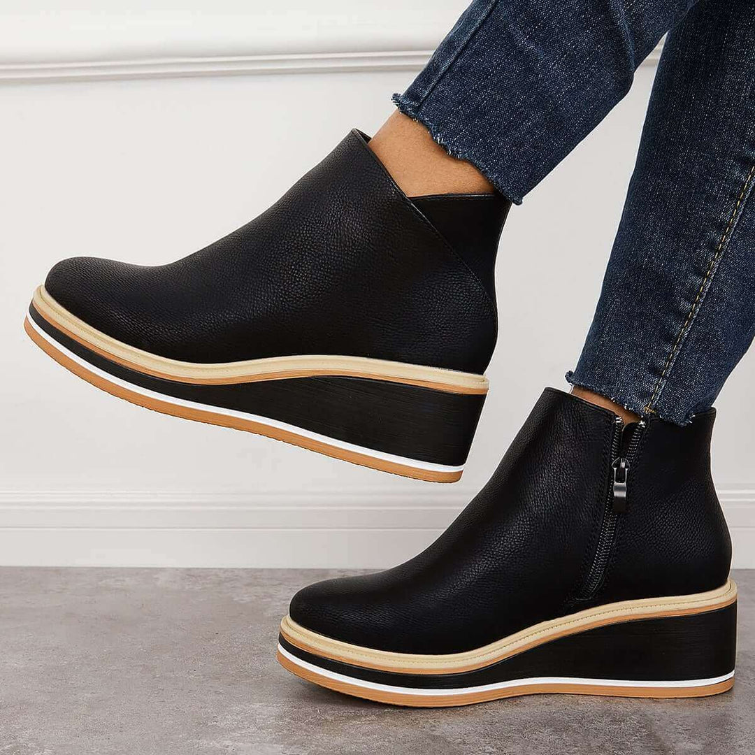 Women's Platform Ankle Boots with Zip