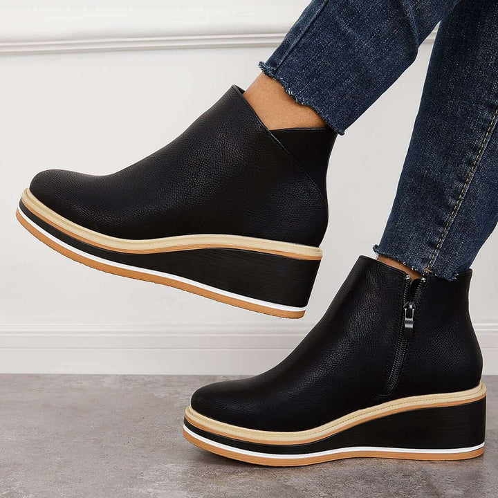 Women's Platform Ankle Boots with Zip
