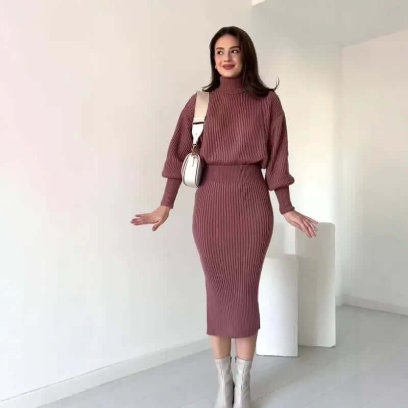 Ribbed Sweater Dress - Elegant