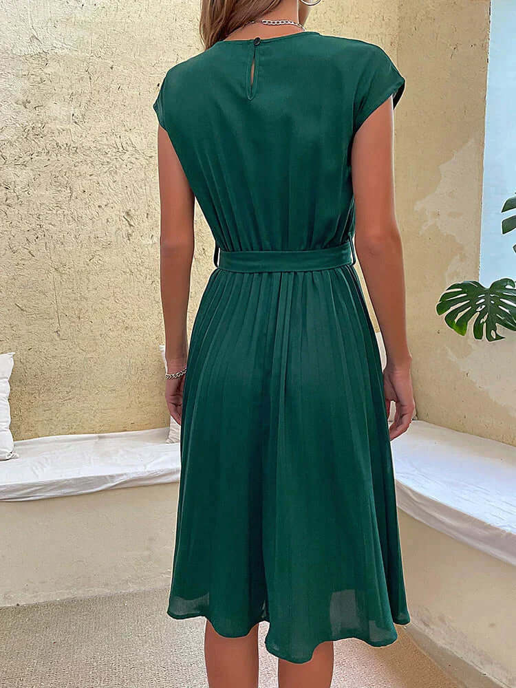 Women's Pleated Midi Dress with Tie Waist