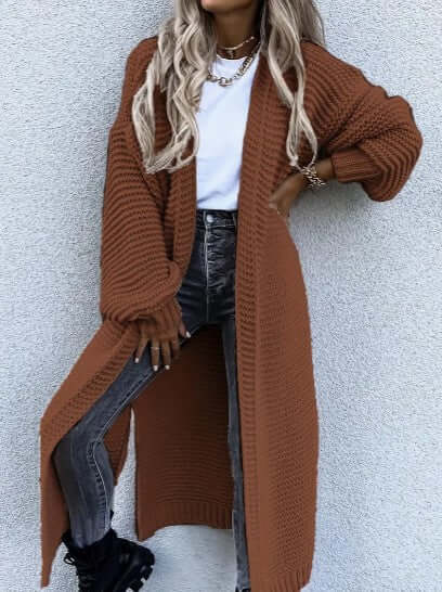 Women's Knitted Cardigan - Long Sleeve Open Front
