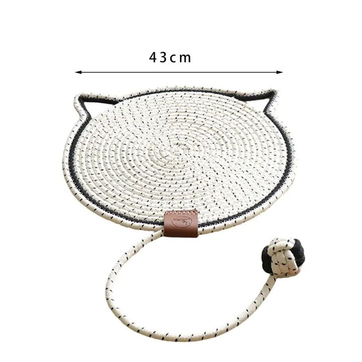 "Cat lounging on stylish, durable cat scratching rug; elegant, textured mat for optimal claw care and furniture protection."