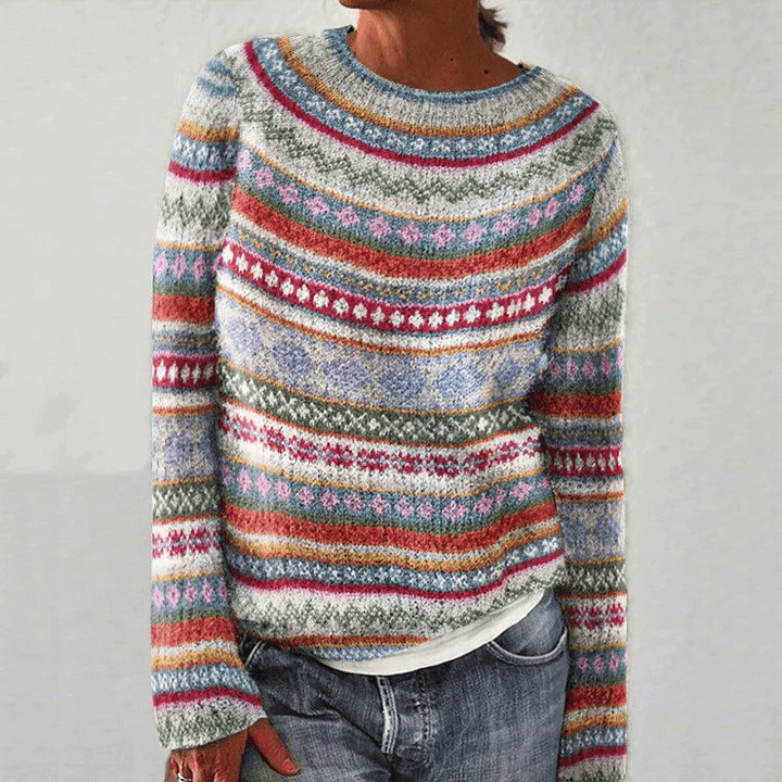 Women's Printed Knitted Sweater with Long Sleeves