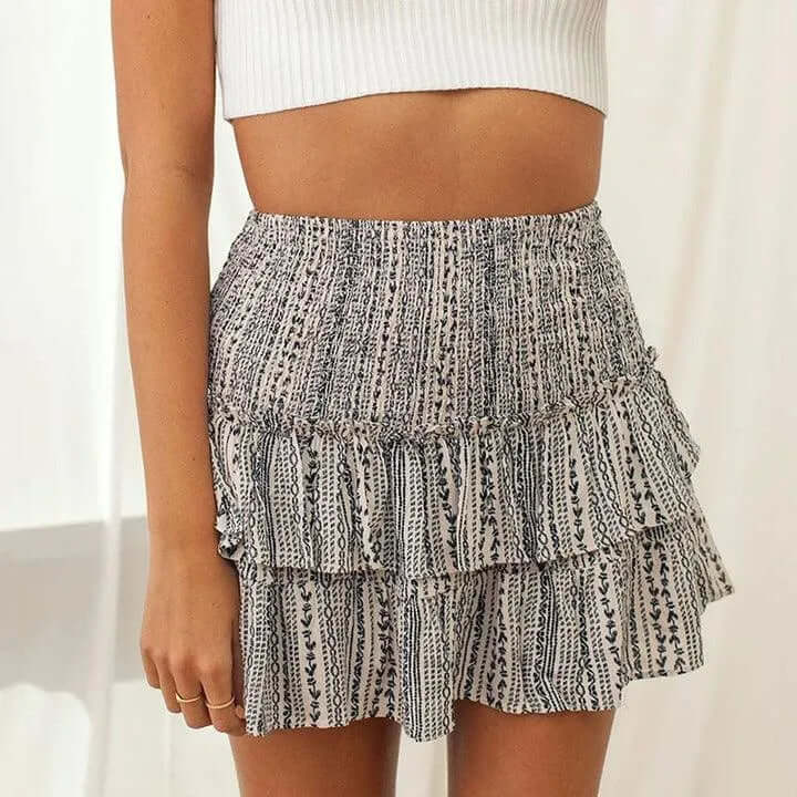 Women's Bohemian Mini Skirt with Smocked Waist