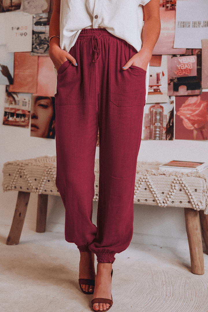 Women's Relaxed Fit Mid-Waist Drawstring Harlan Trousers