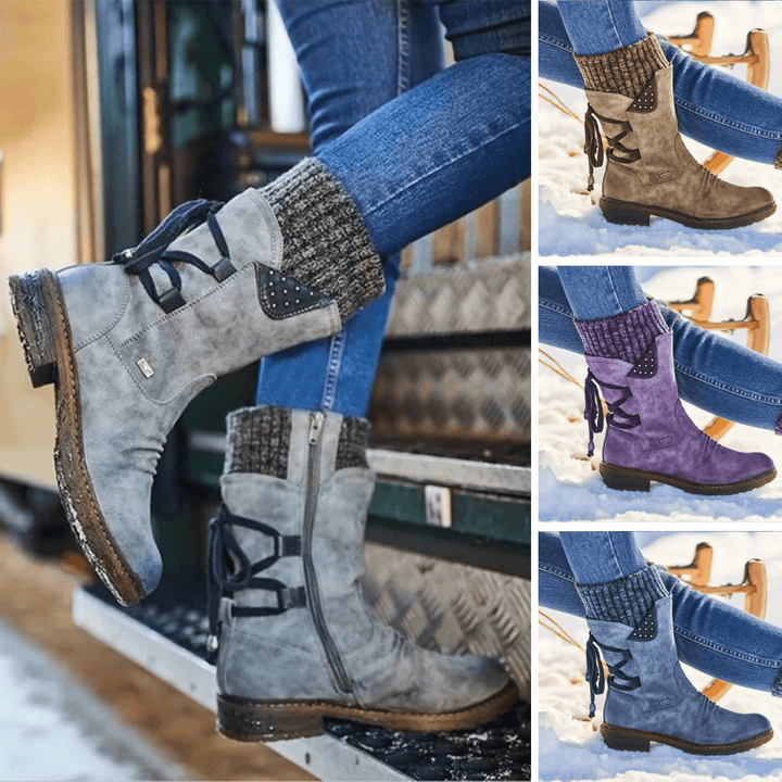 Women's Calf-High Casual Boots with Side Zippers