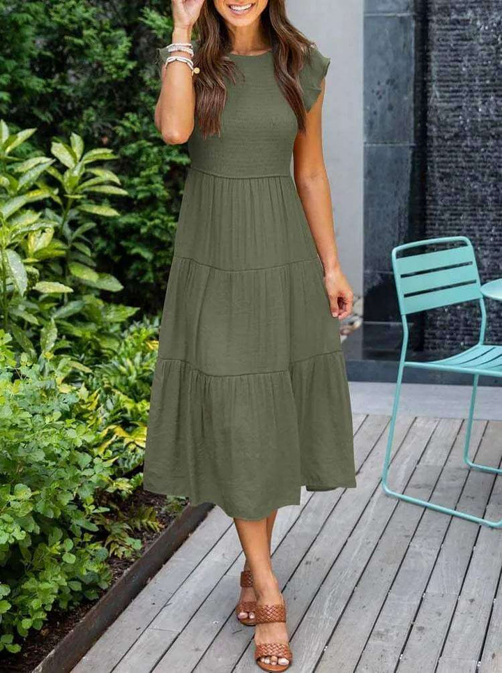 Women's Tiered Midi Dress with Flutter Sleeves