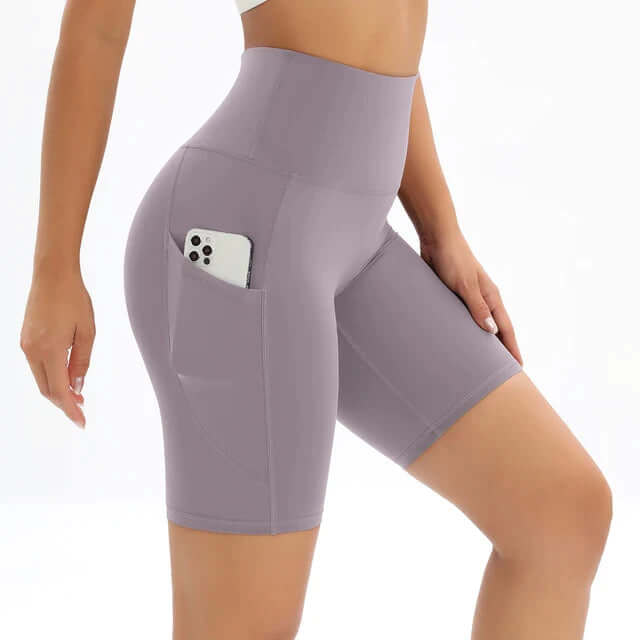 Women's High-Waisted Fitness Shorts with Pocket