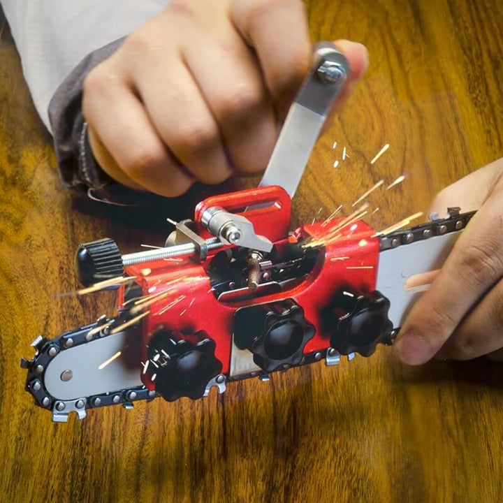 "Chainsaw chain sharpening tool with stainless steel, enhances blade efficiency with precise 30° angle sharpening."