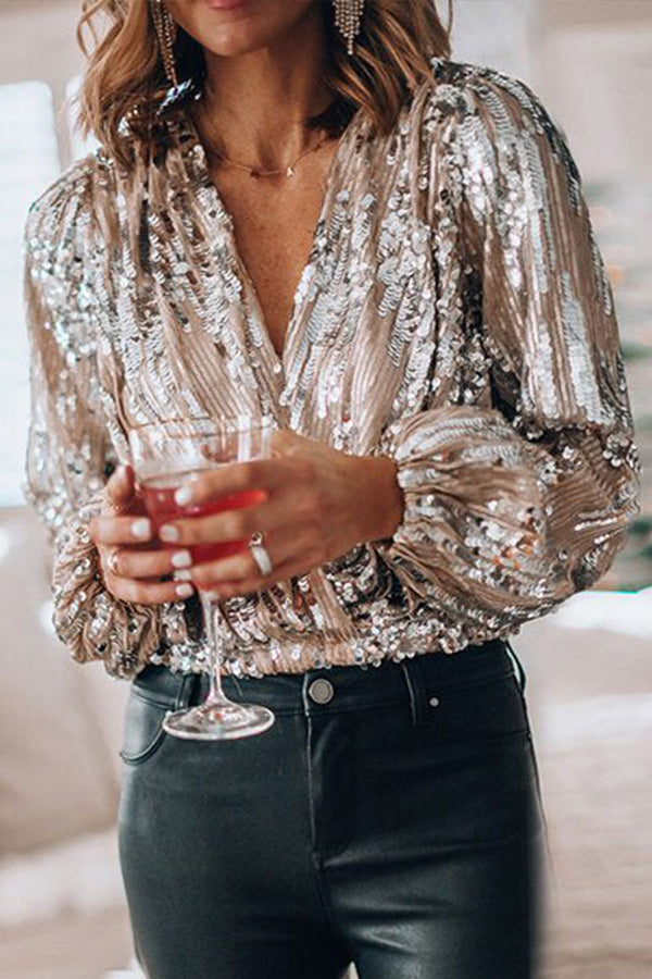Chic silver blouse for women, front view; elegant party and casual style, flattering fit, versatile wardrobe staple.
