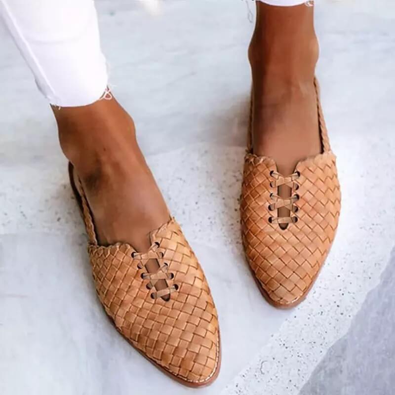 Chic women's closed-toe sandals with slip-on design, elegant detailing, side view, ideal for casual summer wear.