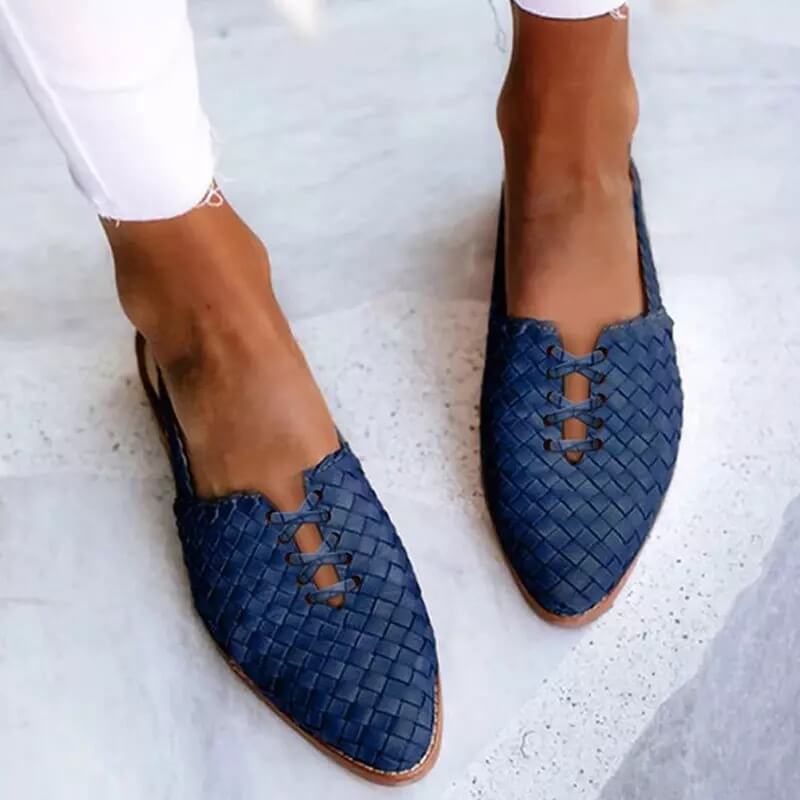 Chic women's closed-toe sandals with slip-on design, elegant detailing, side view, ideal for casual summer wear.
