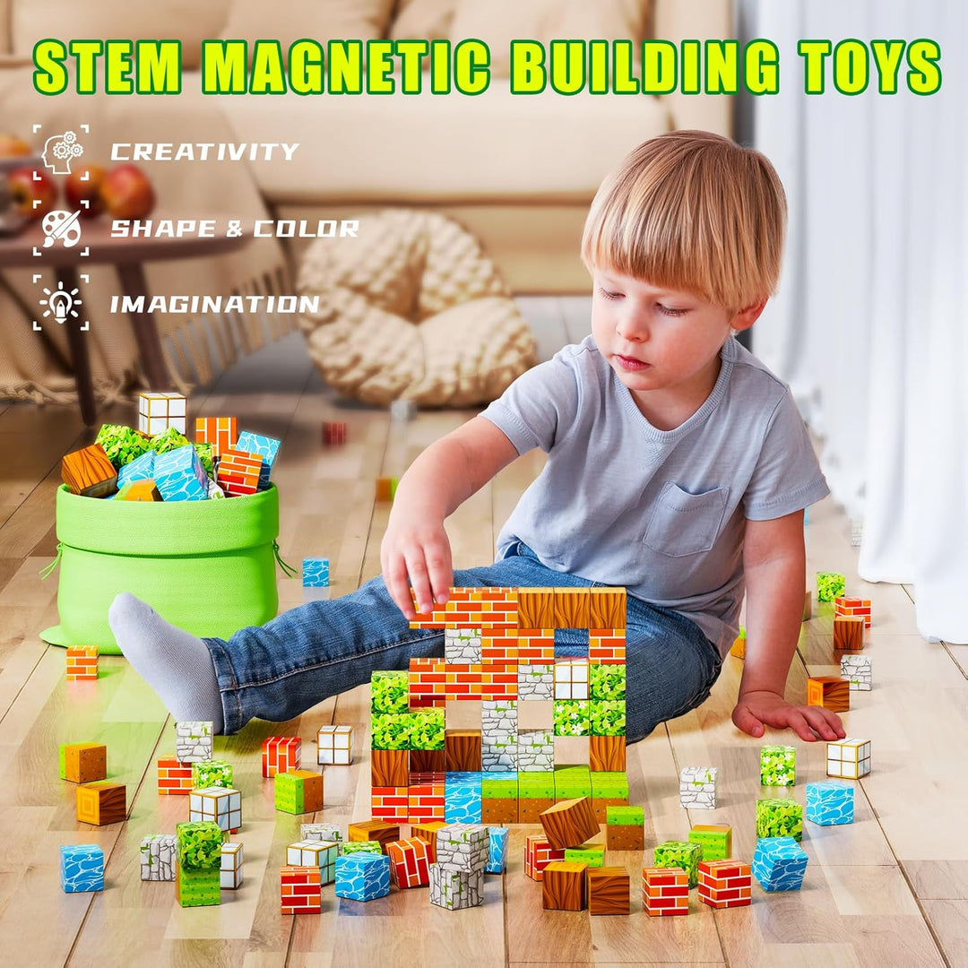 "Colorful 100-piece magnetic STEM building blocks set for kids, perfect for creative, educational play and construction."