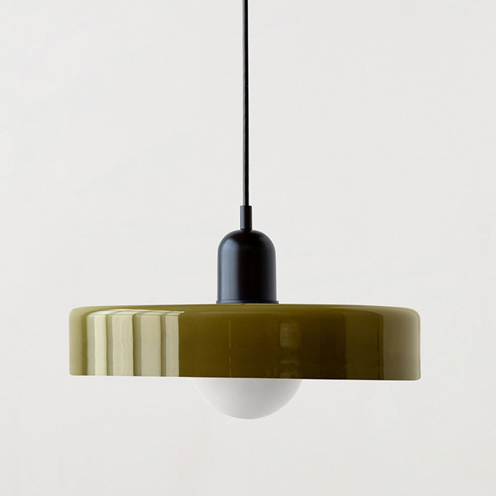 Colorful Bauhaus pendant light with vibrant stained glass design in white, orange, and green. Ideal ceiling lamps for home de