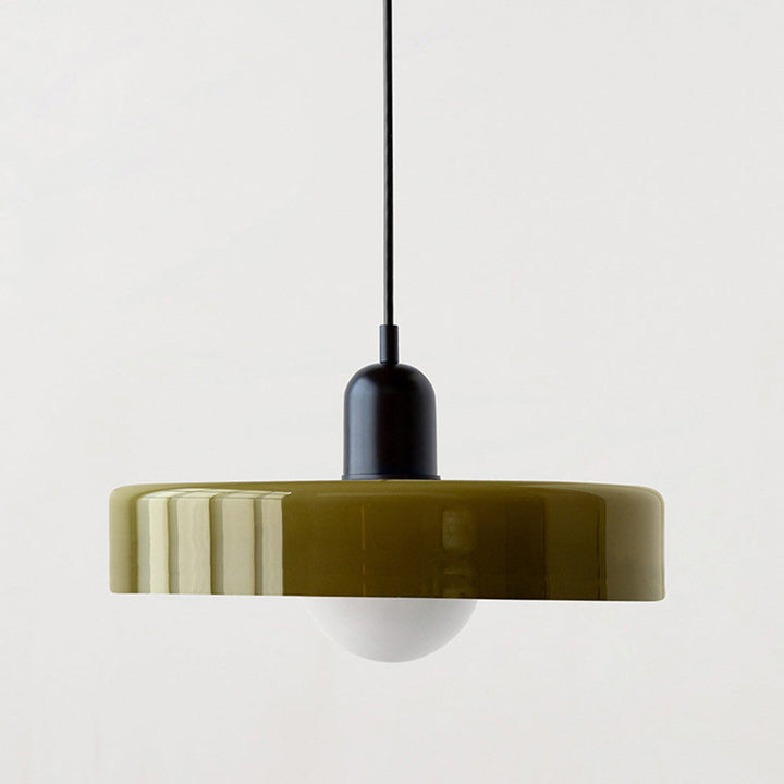 Colorful Bauhaus pendant light with vibrant stained glass design in white, orange, and green. Ideal ceiling lamps for home de
