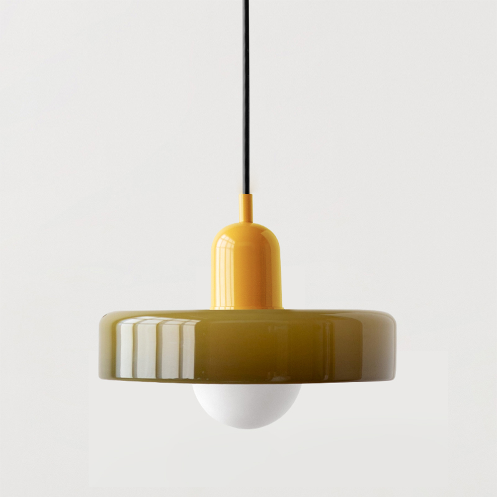 Colorful Bauhaus pendant light with vibrant stained glass design in white, orange, and green. Ideal ceiling lamps for home de