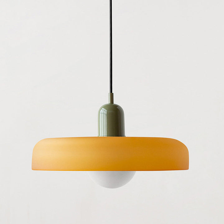 Colorful Bauhaus pendant light with vibrant stained glass design in white, orange, and green. Ideal ceiling lamps for home de