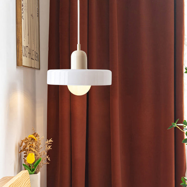 Colorful Bauhaus pendant light with vibrant stained glass design in white, orange, and green. Ideal ceiling lamps for home de