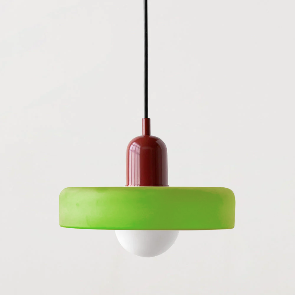 Colorful Bauhaus pendant light with vibrant stained glass design in white, orange, and green. Ideal ceiling lamps for home de