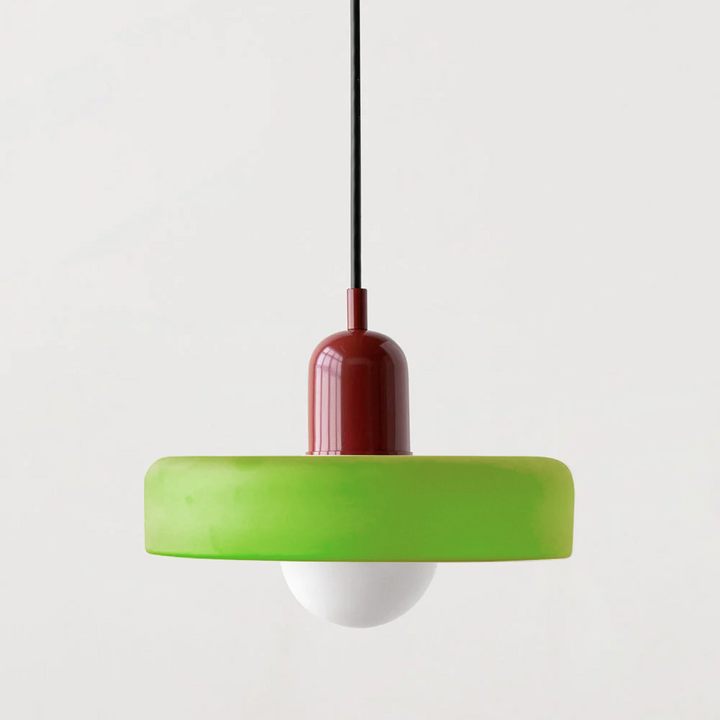 Colorful Bauhaus pendant light with vibrant stained glass design in white, orange, and green. Ideal ceiling lamps for home de