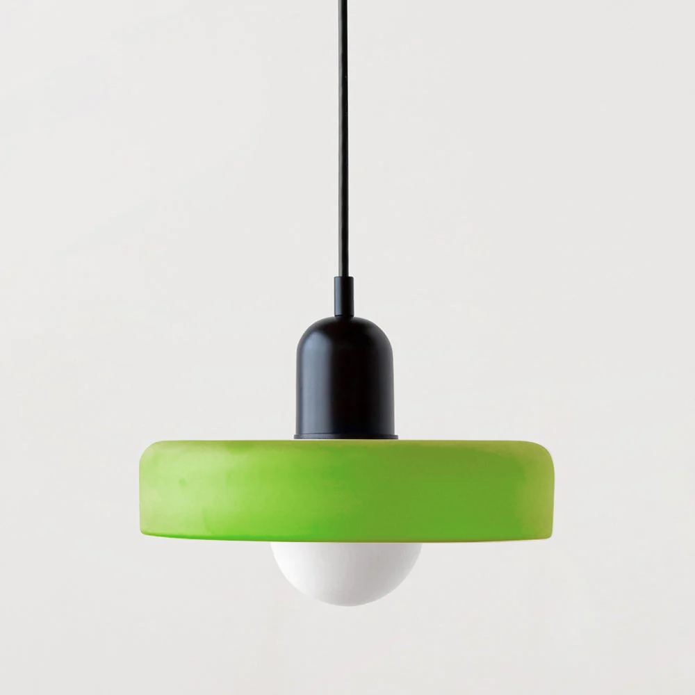 Colorful Bauhaus pendant light with vibrant stained glass design in white, orange, and green. Ideal ceiling lamps for home de