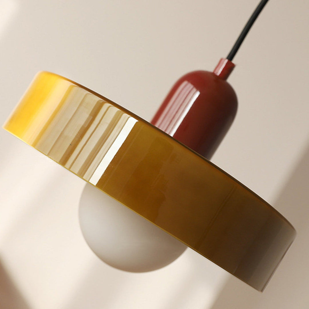 Colorful Bauhaus pendant light with vibrant stained glass design in white, orange, and green. Ideal ceiling lamps for home de