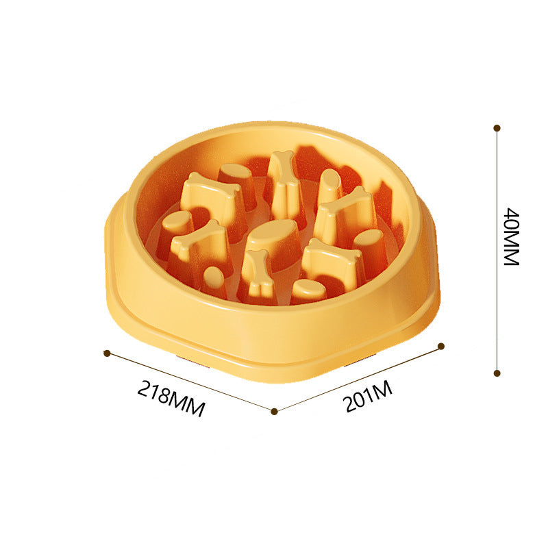 "Colorful slow eating feeding bowl for dogs with bone-shaped obstacles, promoting healthy digestion and reducing choking risk