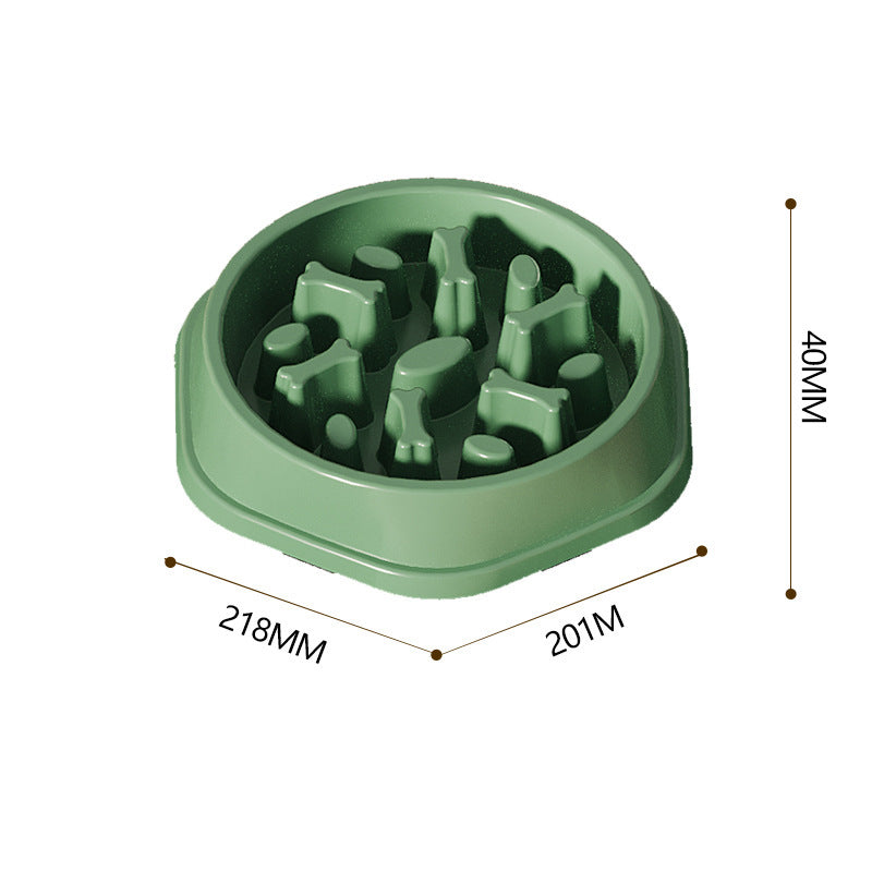"Colorful slow eating feeding bowl for dogs with bone-shaped obstacles, promoting healthy digestion and reducing choking risk