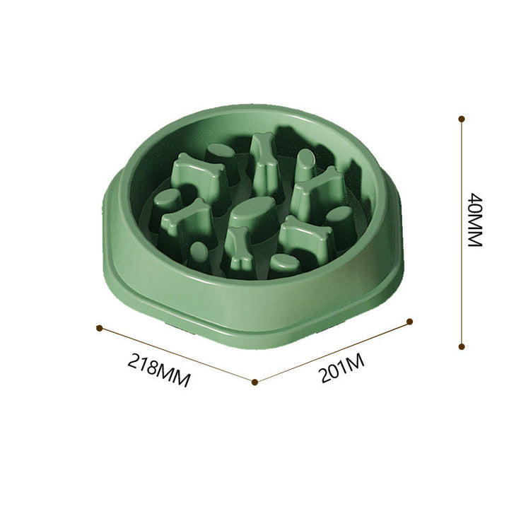 "Colorful slow eating feeding bowl for dogs with bone-shaped obstacles, promoting healthy digestion and reducing choking risk