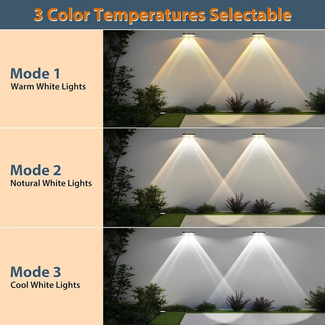 Colorful solar fence lights, 7-Color LED, sleek design, bright outdoor wall lights for gardens, patios, IP65 waterproof.