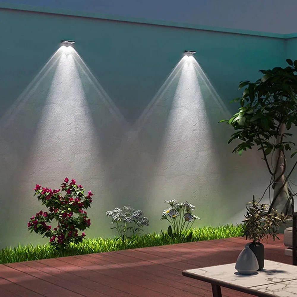 Colorful solar fence lights, 7-Color LED, sleek design, bright outdoor wall lights for gardens, patios, IP65 waterproof.