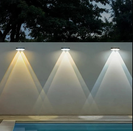 Colorful solar fence lights, 7-Color LED, sleek design, bright outdoor wall lights for gardens, patios, IP65 waterproof.