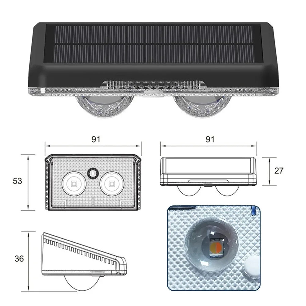 Colorful solar fence lights, 7-Color LED, sleek design, bright outdoor wall lights for gardens, patios, IP65 waterproof.