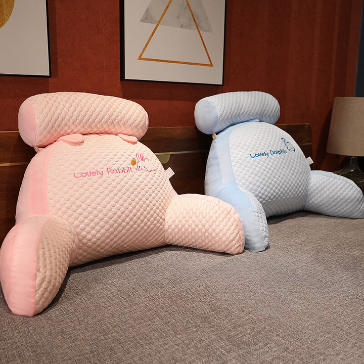 Comfortable BackSupport Pillow with washable cover, soft armrests, in grey, for home decoration and comfortable seating.