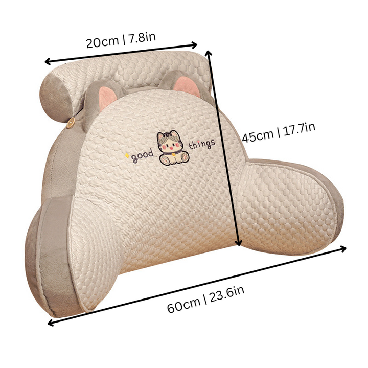 Comfortable BackSupport Pillow with washable cover, soft armrests, in grey, for home decoration and comfortable seating.