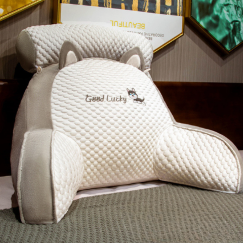 Comfortable BackSupport Pillow with washable cover, soft armrests, in grey, for home decoration and comfortable seating.