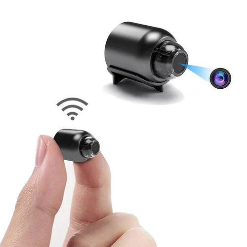 "Compact 1080P HD wireless mini security camera with night vision, features wide-angle lens ideal for discreet home surveilla