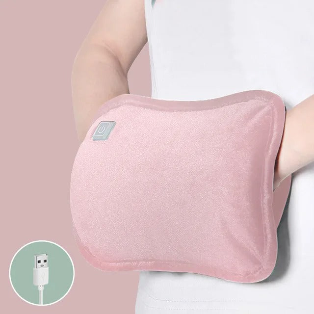 "Compact 2-in-1 Electric Hand Warmer with USB Charging, plush exterior, foldable design, ideal for travel and chilly days."